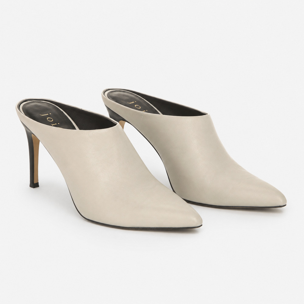 JOIE Aline Ivory Leather Pointed Toe Stiletto Mule Heels Pumps 36.5